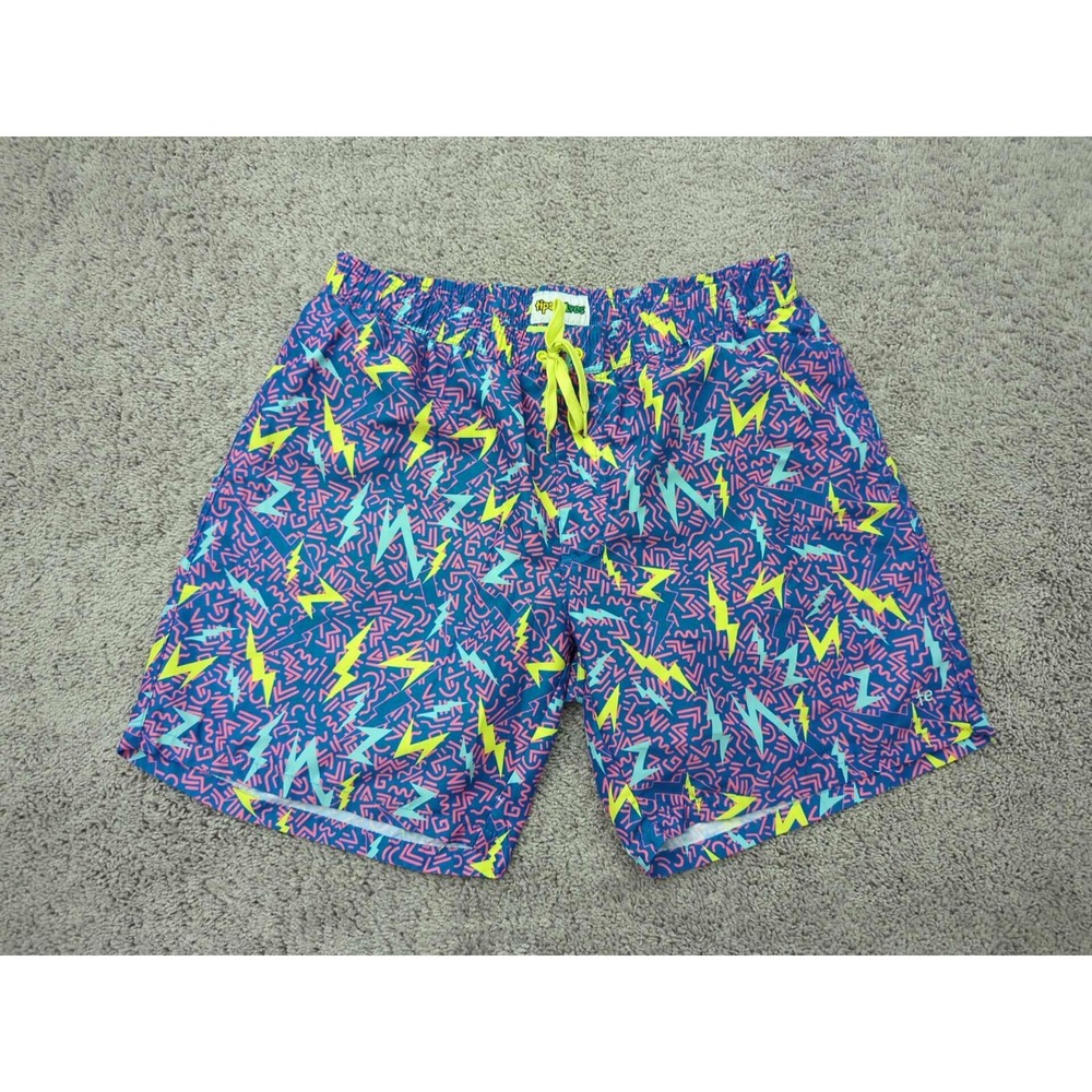 Tipsy ELves Swim Trunks Mens XXL Grease Lightning Geometric Neon Stretch‎ Lined
